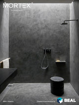 Mortex mineral skin shower application, dark grey finish